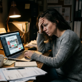 1_A frustrated small business owner sitting at a desk