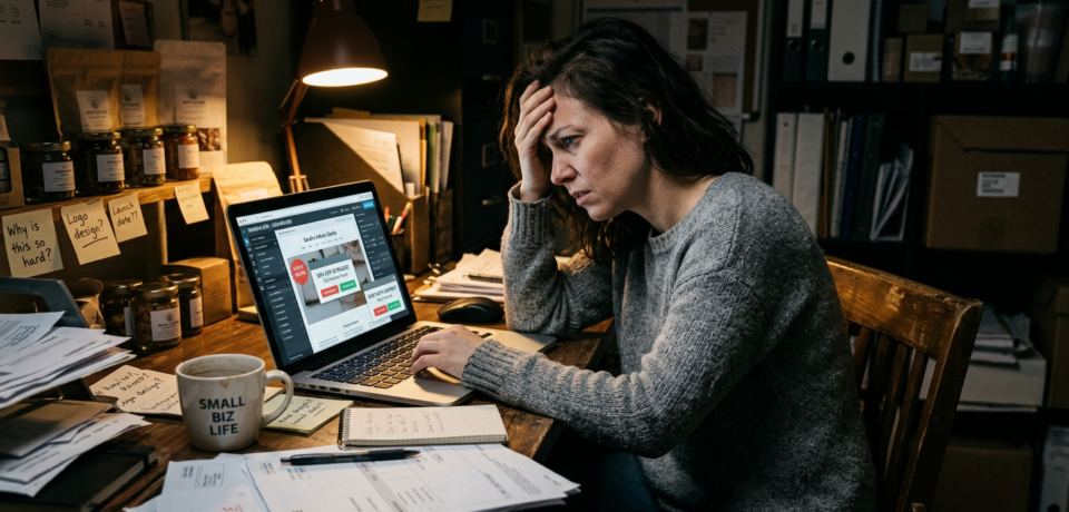1_A frustrated small business owner sitting at a desk 1_A frustrated small business owner sitting at a desk