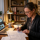 A3_Pic1__A business owner at a desk reviewing a comprehensive website checklist