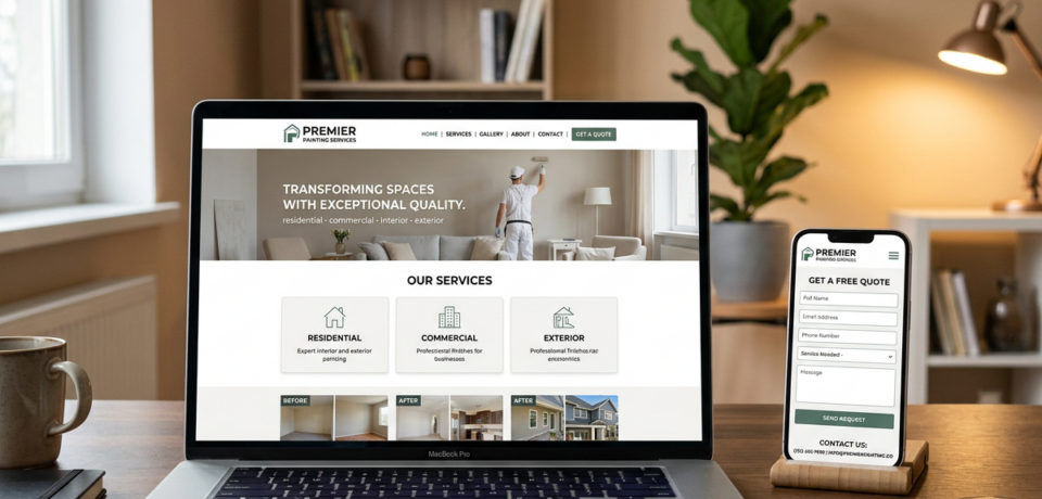 A9 Bild4_A clean professional painter business website on a laptop and phone A9 Bild4_A clean professional painter business website on a laptop and phone