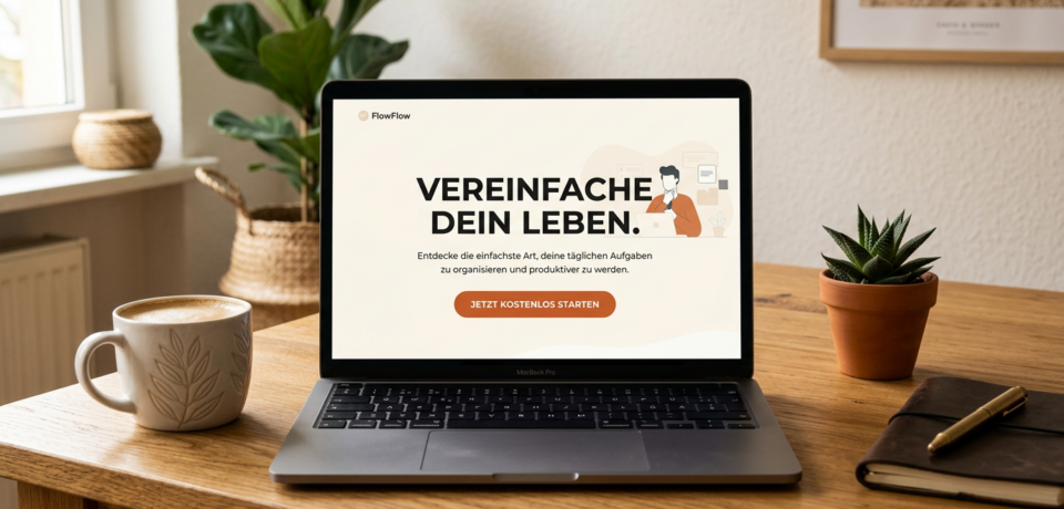 A22_A clean minimal landing page displayed on a laptop with a clear headline A22_A clean minimal landing page displayed on a laptop with a clear headline